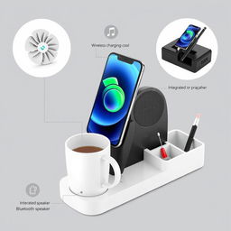 A multifunctional phone stand designed for convenience, featuring wireless charging capability for smartphones