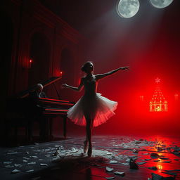 In the crimson light of a fading day, ballerina Lilith is displayed at a brutal auction, lost in the labyrinths of fate