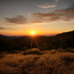 A serene and peaceful landscape bathed in the warm glow of a setting sun