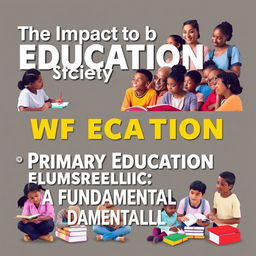 A visually engaging and informative poster focused on education, prominently featuring a diverse group of people including children and adults in an academic setting