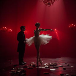 In the deep crimson light of a fading day, ballerina Lilith is displayed at a brutal auction, lost in the labyrinths of fate