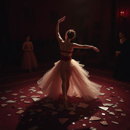 In the deep crimson light of a fading day, ballerina Lilith is displayed at a brutal auction, lost in the labyrinths of fate