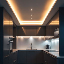 A small and elegant kitchen featuring sleek, modern design elements
