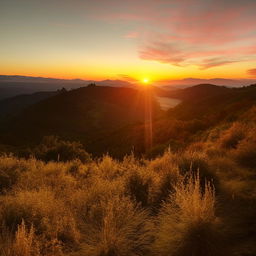 A serene and peaceful landscape bathed in the warm glow of a setting sun