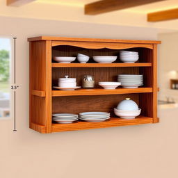 A beautifully crafted small wooden dinner shelf meticulously designed to be wall-mounted