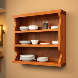 A beautifully crafted small wooden dinner shelf meticulously designed to be wall-mounted