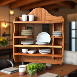 A beautifully crafted small wooden dinner shelf meticulously designed to be wall-mounted