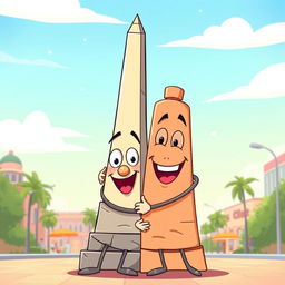 A delightful animated illustration featuring the iconic obelisk of Buenos Aires, Argentina and the unique obelisk of Barquisimeto, Venezuela
