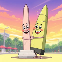 A delightful animated illustration featuring the iconic obelisk of Buenos Aires, Argentina and the unique obelisk of Barquisimeto, Venezuela