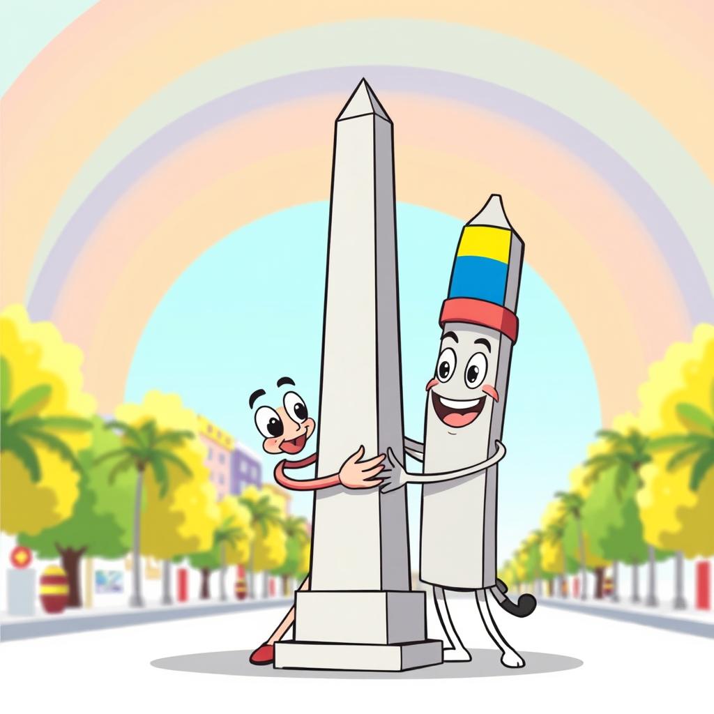 A delightful animated illustration featuring the iconic obelisk of Buenos Aires, Argentina and the unique obelisk of Barquisimeto, Venezuela
