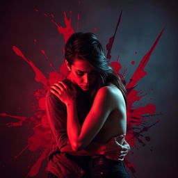 A dramatic scene depicting a dark and intense revenge narrative symbolically represented through vibrant colors
