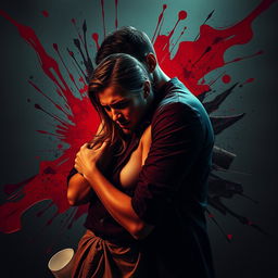 A dramatic scene depicting a dark and intense revenge narrative symbolically represented through vibrant colors