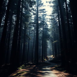 The Black Forest in Germany, featuring dense trees that create an atmosphere of eternal twilight