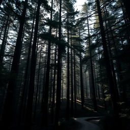 The Black Forest in Germany, featuring dense trees that create an atmosphere of eternal twilight