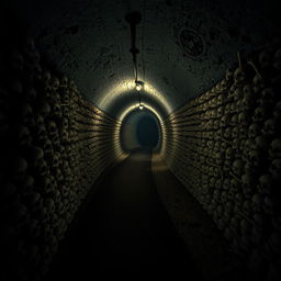 A hauntingly beautiful scene inside the Catacombs of Paris, France