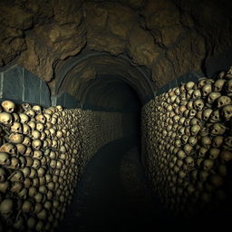 A hauntingly beautiful scene inside the Catacombs of Paris, France