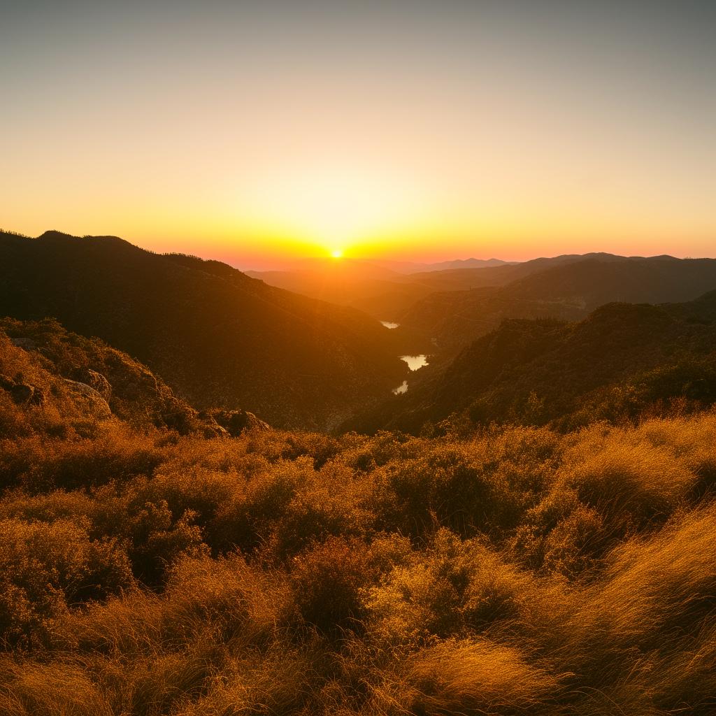 A serene and peaceful landscape bathed in the warm glow of a setting sun