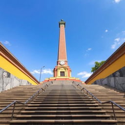 A stunning view of the Obelisk of Barquisimeto, Venezuela, featuring a grand staircase that narrows as it approaches the entrance of the obelisk