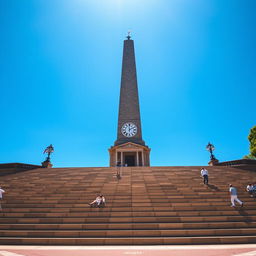 A stunning view of the Obelisk of Barquisimeto, Venezuela, featuring a grand staircase that narrows as it approaches the entrance of the obelisk