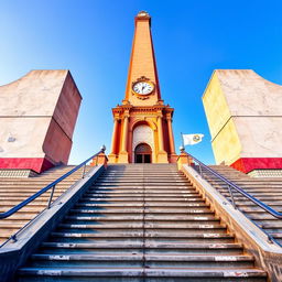 A stunning view of the Obelisk of Barquisimeto, Venezuela, featuring a grand staircase that narrows as it approaches the entrance of the obelisk