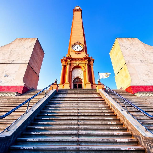 A stunning view of the Obelisk of Barquisimeto, Venezuela, featuring a grand staircase that narrows as it approaches the entrance of the obelisk