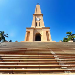 A stunning view of the Obelisk of Barquisimeto, Venezuela, featuring a grand staircase that narrows as it approaches the entrance of the obelisk