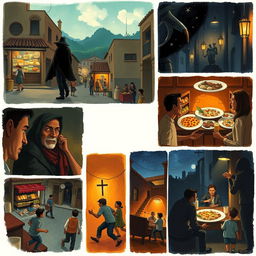 Illustrate the story "El ladrón de sábado" by Gabriel García Márquez through ten engaging images