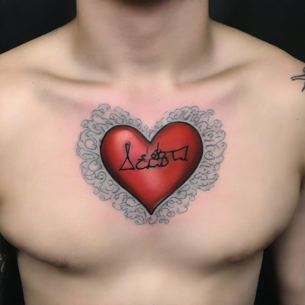 A digital art image of a detailed tattoo featuring a vibrant red heart surrounded by the text 'I love Gabe' in an elegant, cursive font