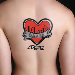 A digital art image of a detailed tattoo featuring a vibrant red heart surrounded by the text 'I love Gabe' in an elegant, cursive font