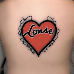 A digital art image of a detailed tattoo featuring a vibrant red heart surrounded by the text 'I love Gabe' in an elegant, cursive font