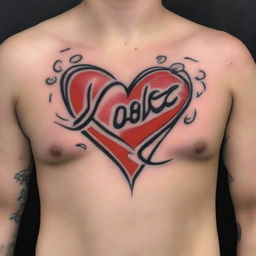 A digital art image of a detailed tattoo featuring a vibrant red heart surrounded by the text 'I love Gabe' in an elegant, cursive font