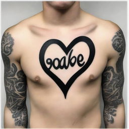 A high-resolution digital image of a tattoo design featuring a detailed heart shaded in black and grey tones, with the word 'Gabe' superimposed in bold, cursive script