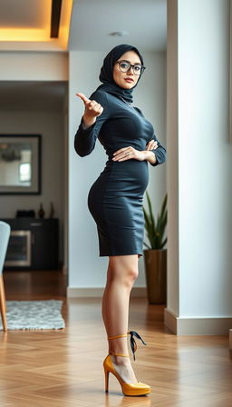 A European modern woman in her 40s, confidently embodying the role of a lawyer