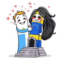 A charming and animated scene depicting the Obelisco de Buenos Aires and the Obelisco de Barquisimeto happily embracing, showcasing their love