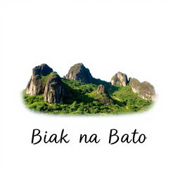 A scenic view of Biak na Bato, featuring its iconic rock formations and lush greenery, set against a simple, unobtrusive background