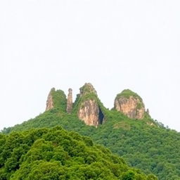 A scenic view of Biak na Bato, featuring its iconic rock formations and lush greenery, set against a simple, unobtrusive background