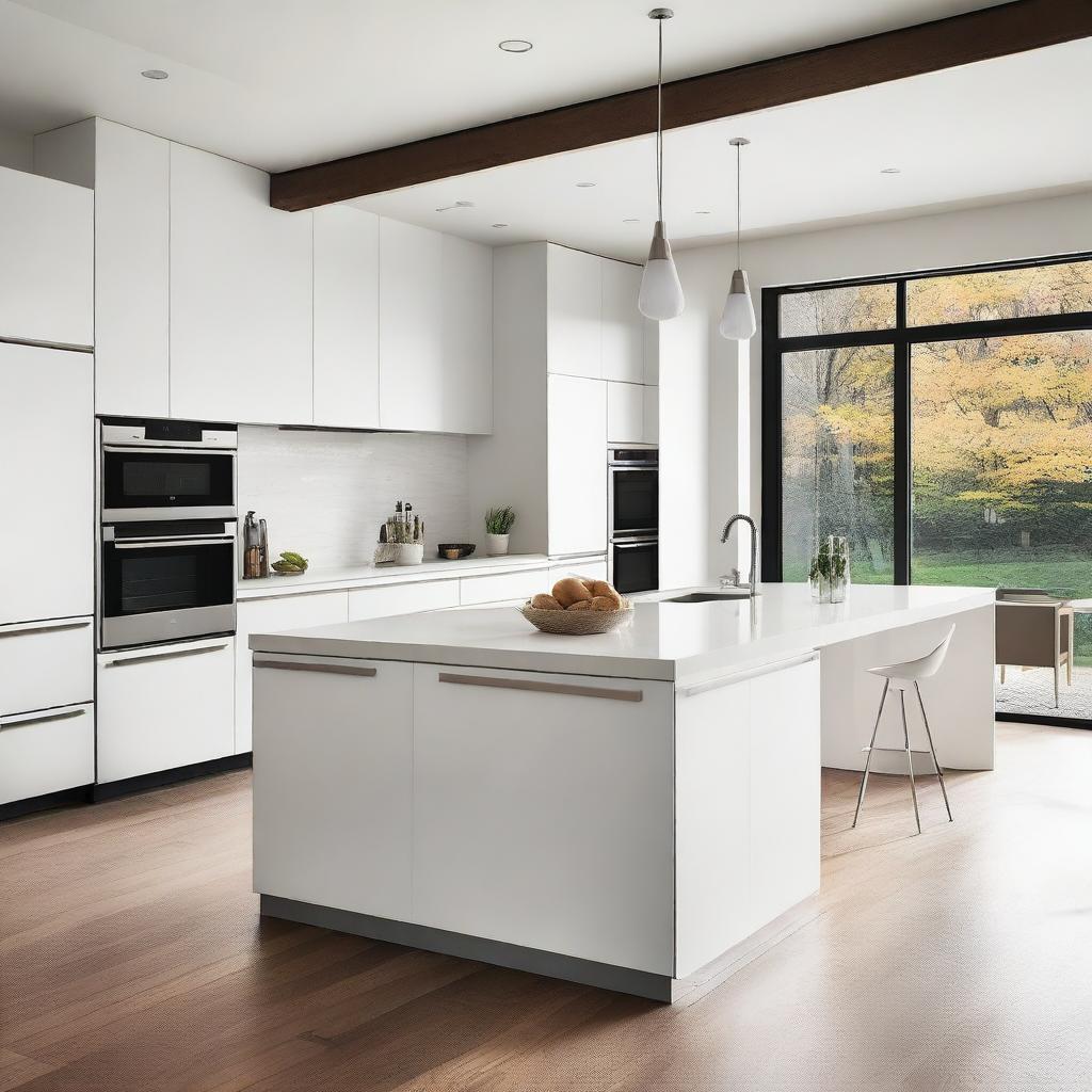 A high-resolution photo of a spacious, modern kitchen filled with high-end appliances