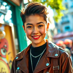 A beautiful and stylish young person with features that reflect a blend of elegance and charm, capturing a sense of confidence