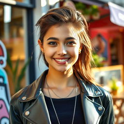 A beautiful and stylish young person with features that reflect a blend of elegance and charm, capturing a sense of confidence