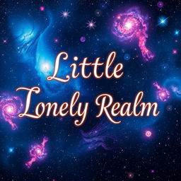 A captivating cover image for a book titled 'Little Lonely Realm', featuring a stunning cosmic background filled with vibrant galaxies, star clusters, and nebulae