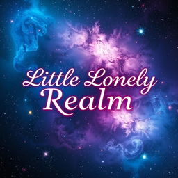 A captivating cover image for a book titled 'Little Lonely Realm', featuring a stunning cosmic background filled with vibrant galaxies, star clusters, and nebulae