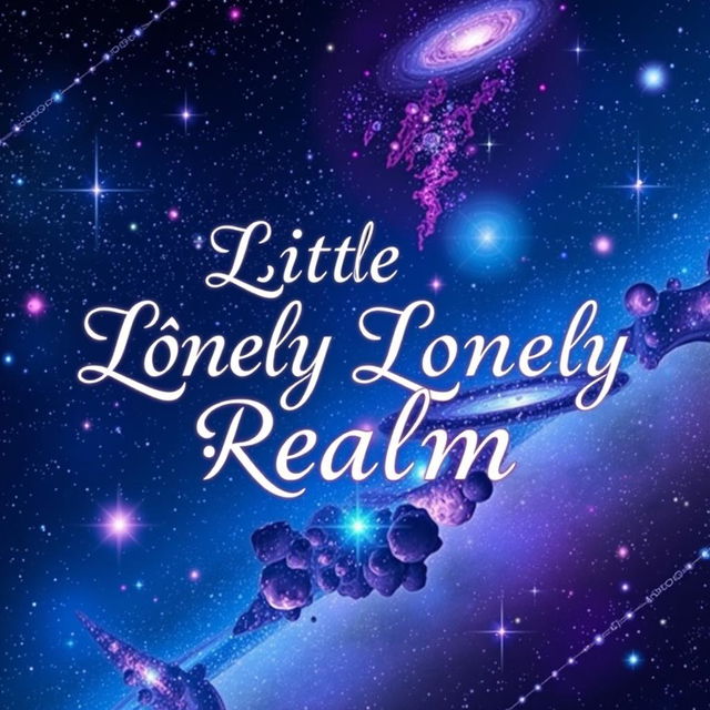 A captivating cover image for a book titled 'Little Lonely Realm', featuring a stunning cosmic background filled with vibrant galaxies, star clusters, and nebulae