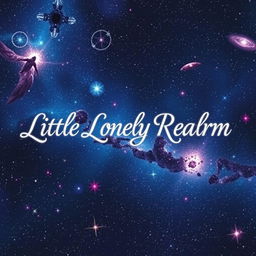 A captivating cover image for a book titled 'Little Lonely Realm', featuring a stunning cosmic background filled with vibrant galaxies, star clusters, and nebulae