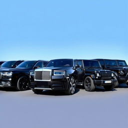 A stunning lineup of luxurious black cars, arranged in a neat line