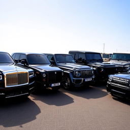 A stunning lineup of luxurious black cars, arranged in a neat line