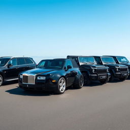 A stunning lineup of luxurious black cars, arranged in a neat line