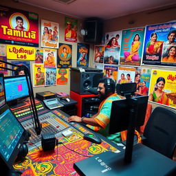 A lively Tamil radio station studio that vividly reflects the rich culture and vibrant community of Tamil Nadu