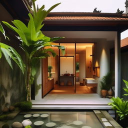 Design a minimalist house worth 150 million with Balinese elements including a kitchen and bathroom