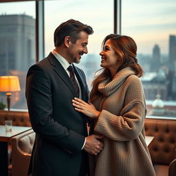 A romantic scene depicting a successful CEO and a regular woman sharing a heartfelt moment