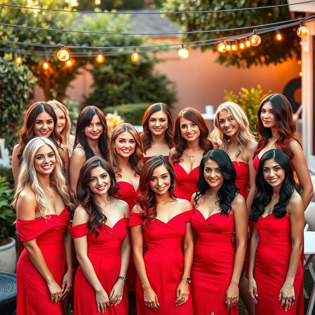 A vibrant scene featuring fifteen women aged between 18 and 45, each with different hair colors including blonde, brunette, red, black, auburn, and pastel shades